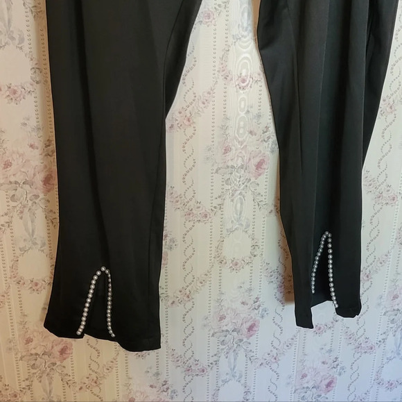 Boomchic Black Dress Pants with Pearl Accent Hem Slit 3X - Picture 6 of 7